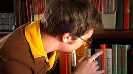 Yellow looking for his favorite book.
